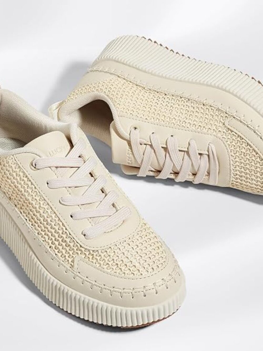 Women's Beige Platform Casual Walking Braided Crochet Lace Up Cute Sneakers